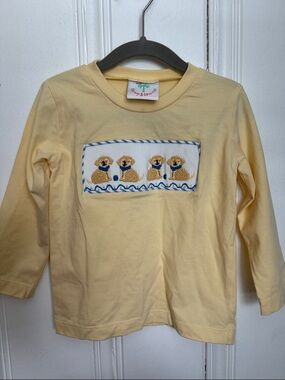 Shrimp & Grits Kids Dog Embroidered long sleeve yellow shirt